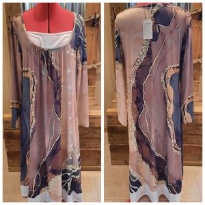 New abstract maxi Dress S brown/grey watercolor Made With Heart canyon